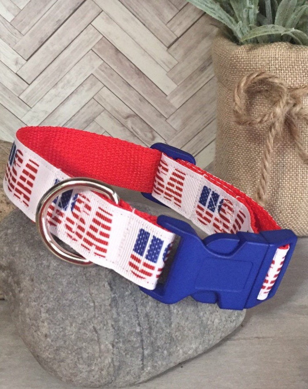USA Dog Collar Patriotic Red White and Blue Etsy