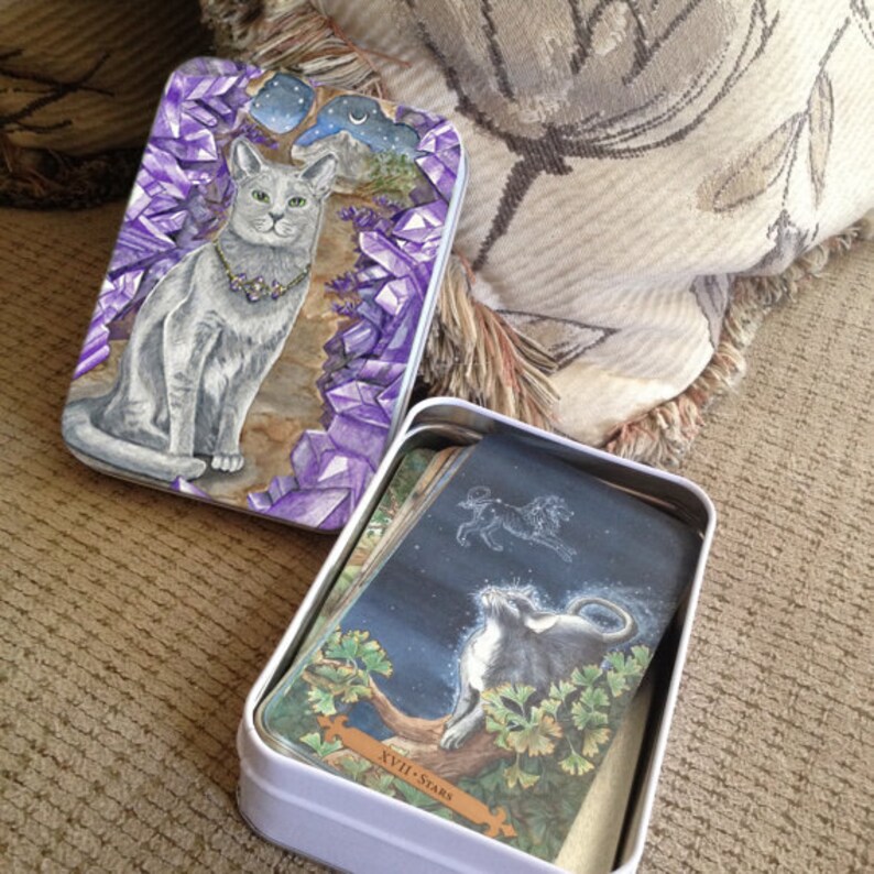 Tarot Tin Priestess Card from Mystical Cats Tarot Etsy