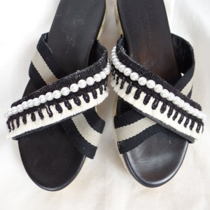 upcycled MAXMARA WEEKEND espadrille wide strap platform espadrille sandals/ pearl fringe trim: size 39 fits US 9 woman image 1