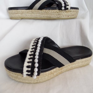 upcycled MAXMARA WEEKEND espadrille wide strap platform espadrille sandals/ pearl fringe trim: size 39 fits US 9 woman image 2