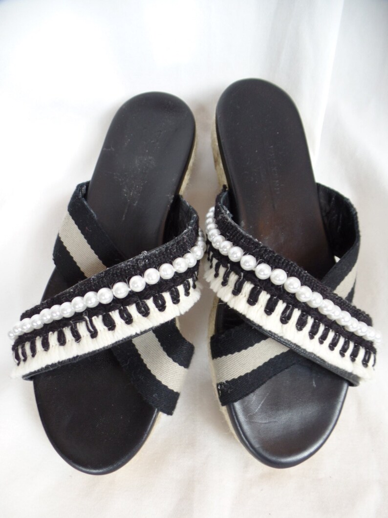 upcycled MAXMARA WEEKEND espadrille wide strap platform espadrille sandals/ pearl fringe trim: size 39 fits US 9 woman image 1