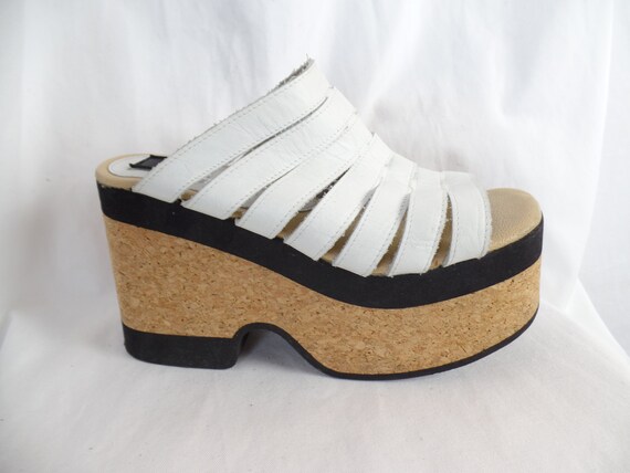 vintage 80s PEGABO MONSTER cork platform mules/whi