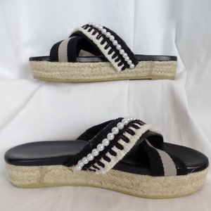 upcycled MAXMARA WEEKEND espadrille wide strap platform espadrille sandals/ pearl fringe trim: size 39 fits US 9 woman image 3