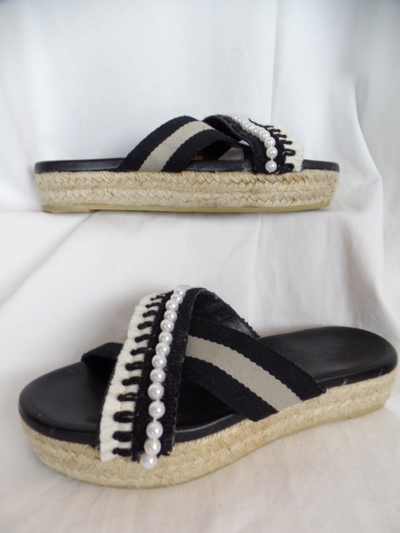 upcycled MAXMARA WEEKEND espadrille wide strap platform espadrille sandals/ pearl fringe trim: size 39 fits US 9 woman image 2