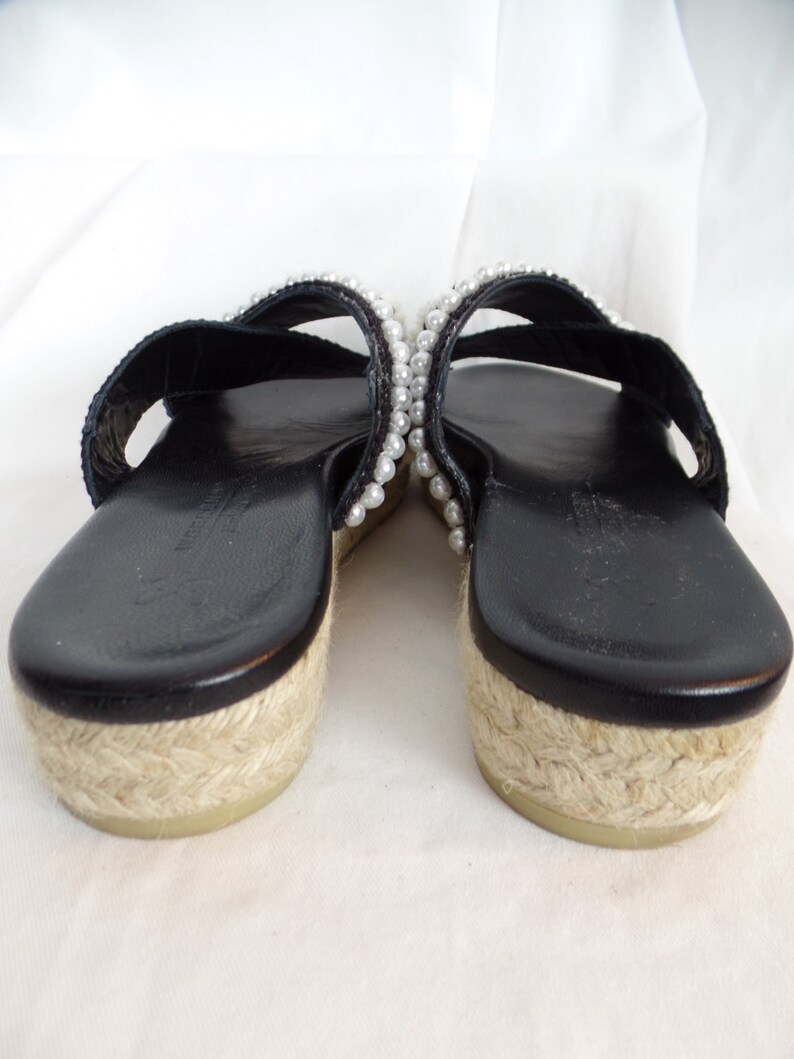 upcycled MAXMARA WEEKEND espadrille wide strap platform espadrille sandals/ pearl fringe trim: size 39 fits US 9 woman image 4