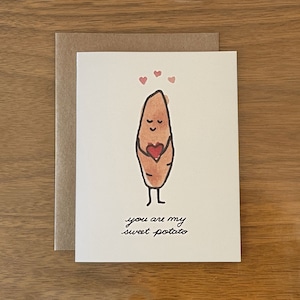Yam, Sweet Potato Love & Affection Potato Greeting Card, Cute Original Appreciation, Friendship, Card, Stationery