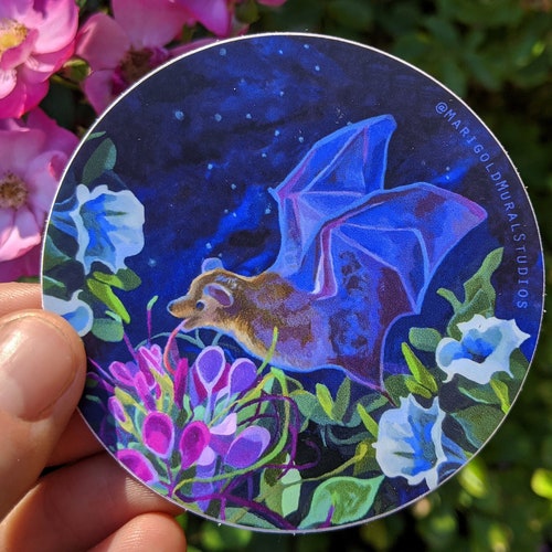 Bat Flowers Sticker Art 3 Circle Vinyl Decal Blue Etsy