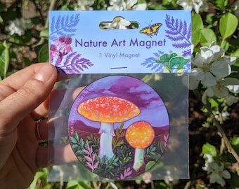 Amanita Muscaria Magnet, 3" Vinyl, Artistic Fridge magnet, dreamlike, colorful art magnet, circle, mushroom magnet