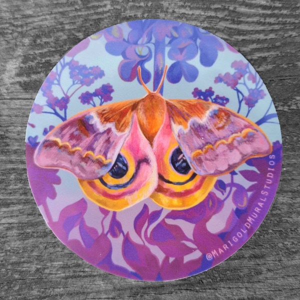 Io Moth Vinyl Sticker, 3", Waterproof and Dishwasher safe, Artistic decal, Moth Lover, Pink Art sticker