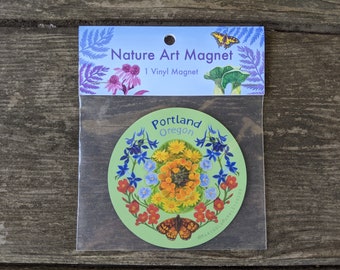 Oregon Wildflowers Magnet, 3" Vinyl, Artistic Fridge magnet, Colorful Flowers, Portland OR, Waterproof and dishwasher safe, Colorful Flowers