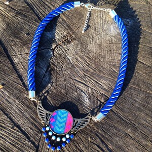Necklace, Aztec Necklace, Aztec, Boho Necklace, Gift for Her, Wing Pendant, Blue Necklace