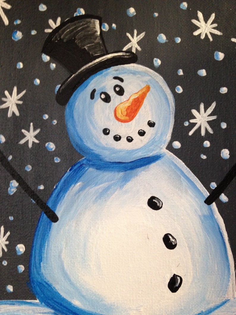 Snowman Acrylic Painting on Small Canvas | Etsy