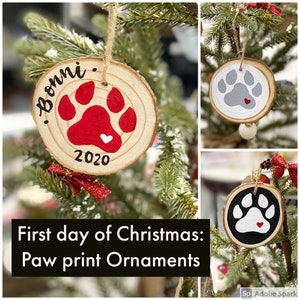 Paw print ornament, ornament, wood slice ornament, pet ornament, Christmas ornament, holiday ornament