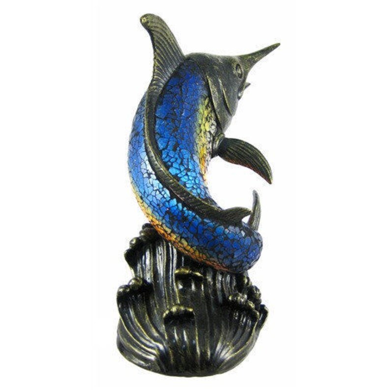 TLS1023 Swordfish Broadbill Crackle Glass Accent Desk Table Lamp Sword Fish
