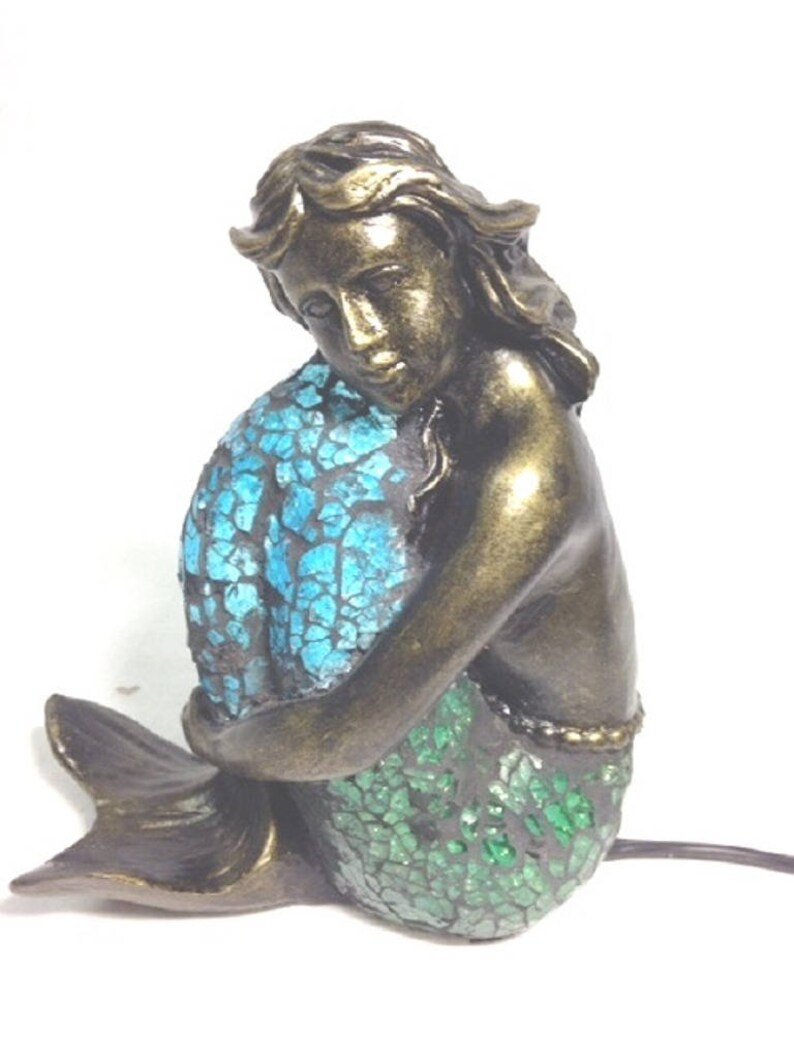 Mermaid Arms Bent Blue Le Glass Style Desk Table Image 0