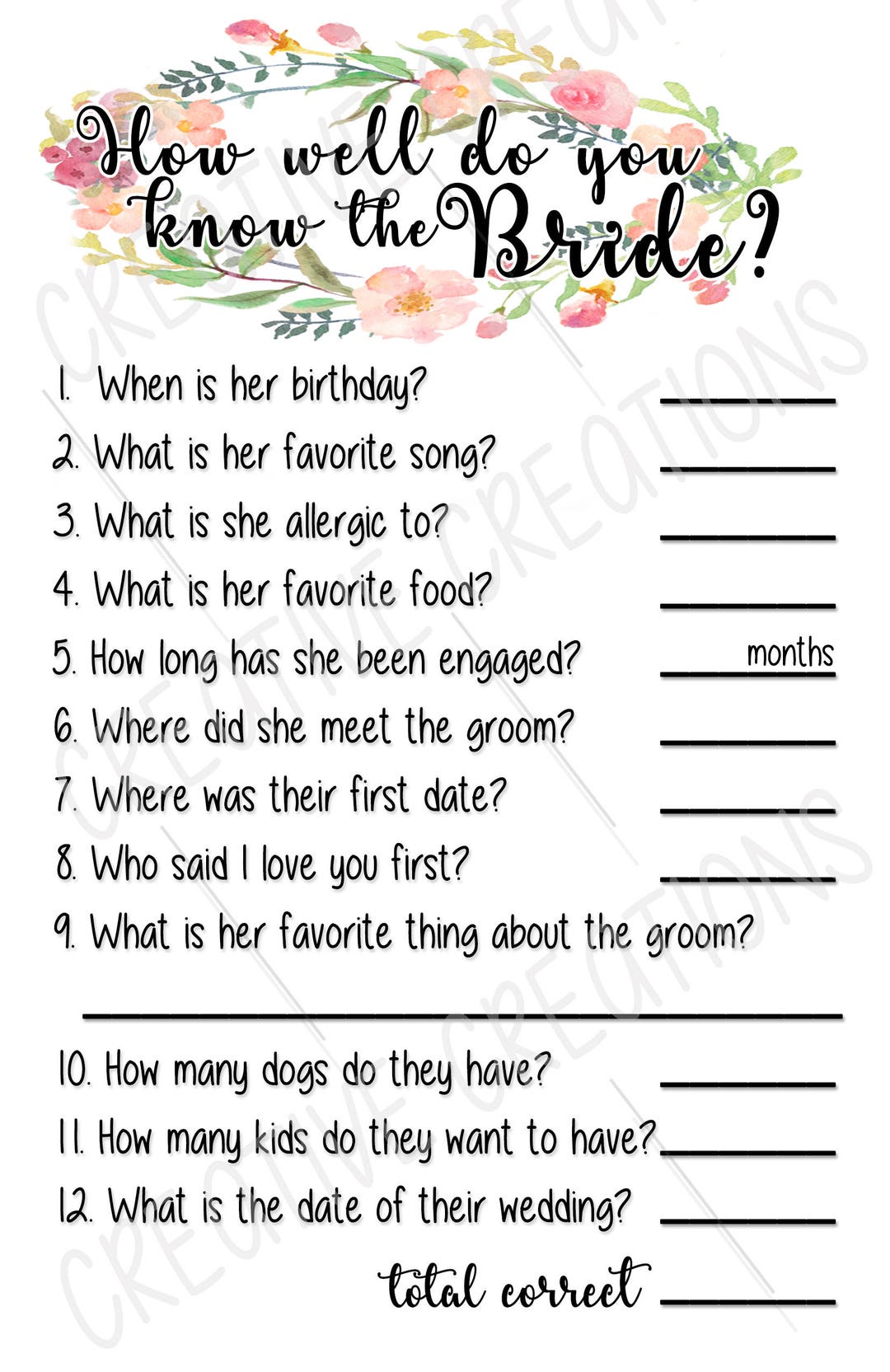 Bridal Shower Game How Well Do You Know the Bride (Download Now) - Etsy