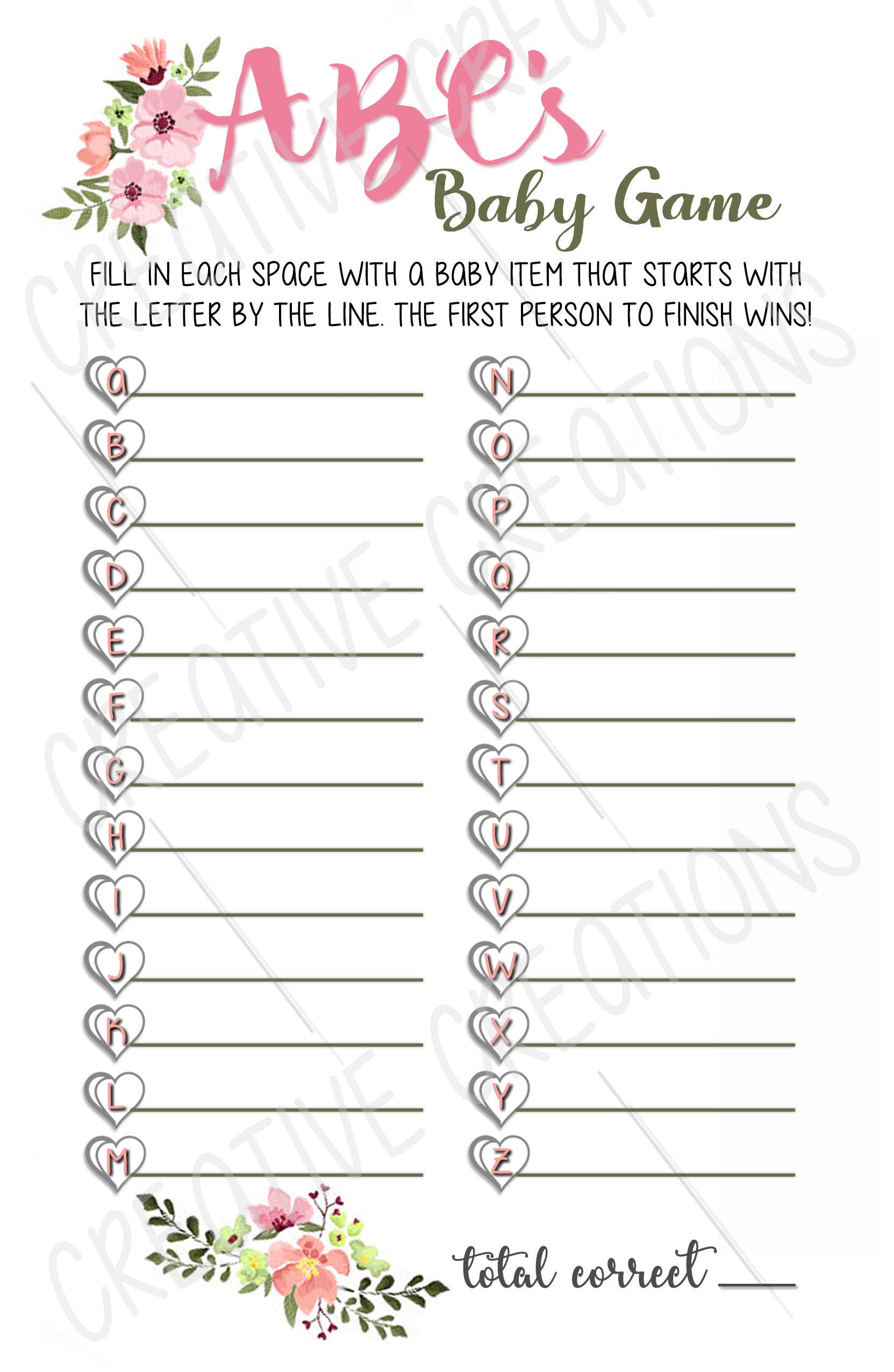 Abc's Baby Game Baby Shower Game, Abc's Game for Boy Baby Shower & Girl Baby Shower Etsy