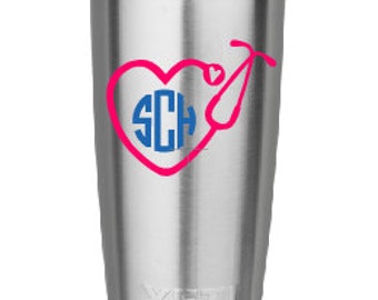 Custom Monogrammed Nurses Decal for Tumbler,  cups, water bottle, Computer or anything!