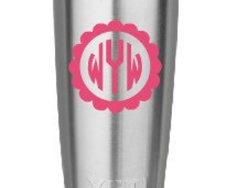 Scalloped Circle Monogram for water bottle, computer,  or anything!