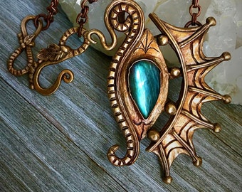 Eye Of The Dragon Labradorite Bronze Necklace, one of a kind,