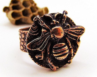 Handmade Copper Queen Bee Ring: US Size 9