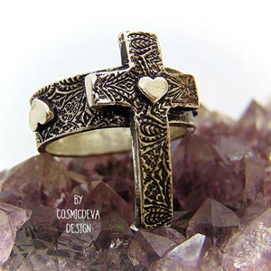 Cross Ring Sterling Silver, Heart For Jesus Ring - Christian Rings, Cross Rings for Women, Visible Faith Ring, Size 7  - 3/4