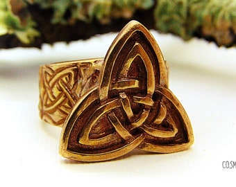 Trinity Knot Ring, Celtic Double Trinity Knot Bronze Ring, Triquetra Ring, Celtic Ring, Irish Ring, Trinity Ring, 8.5 size Ring