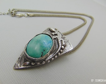 Lizard Gecko Turquoise Sterling Silver Pendant Necklace, Handcrafted Southwestern Jewelry,