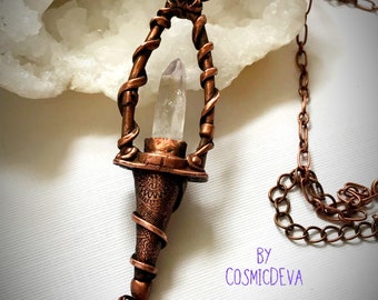 Vera Cruz Amethyst Copper Lantern Necklace: Hand-Sculpted Crystal Point
