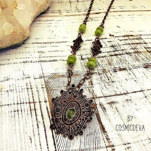 Peridot Copper Pendant Necklace, Peridot Necklace,