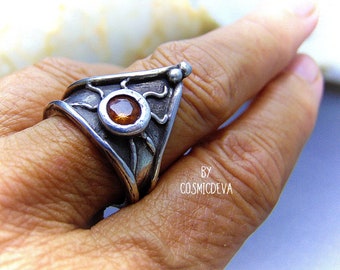 Medieval  Shield Ring,  Sterling Silver Citrine Ring, Shield Ring, Silver Ring, Statement Ring, Medieval Silver Ring, Citrine Ring, US 7.5