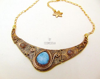 Larimar Bronze Collar Necklace: Ancient Style Choker