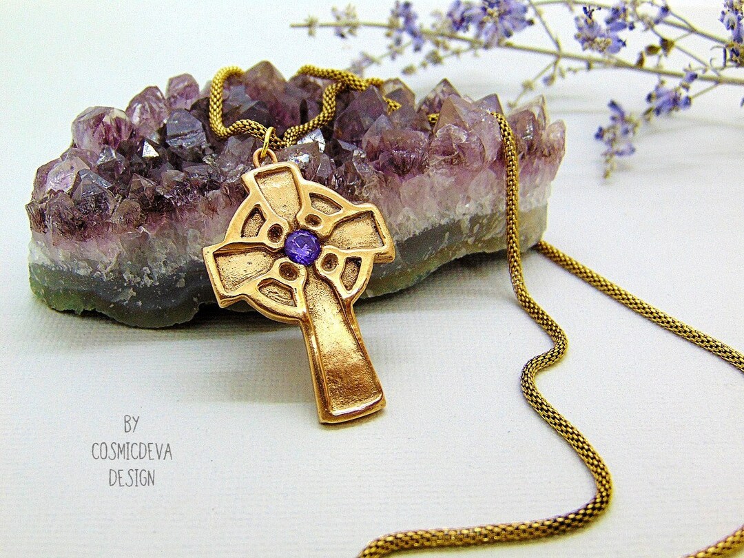 Celtic Cross Necklace With Amethyst, Handmade Irish Celtic Cross Pendant -  Etsy