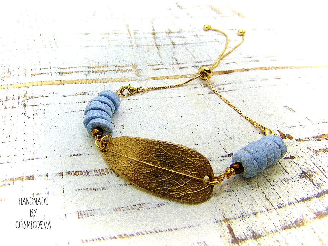 【2plan】24FW★ [LAN ARCHIVE] Sage Hook Bracelet Sage Leaf Bracelet With Aqua Ashanti Glass Disc Beads