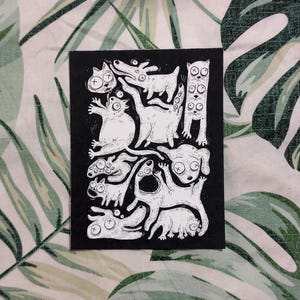 Chats et chiens - carte postale - impression d'art de dessin animé de chat nerveux, illustration numérique drôle socialement maladroite