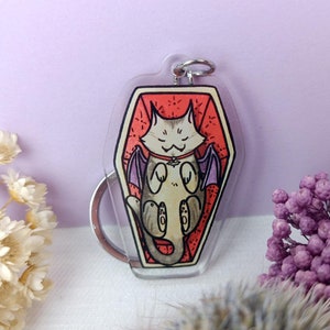 Dracucat Keychain, Dracula Cat Keychain, Vampire Keychain, Halloween Cat Keychain, Funny Halloween Gift, Horror Lover Gift, Cute Cat Keyring