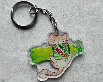 Mtn Mew Cat Keychain, Soda Keychain, Mountain Dew Keychain, Cat Keychain, Junk Food Keychain, Snack Keychain, Food Keychain, Cute Keychain