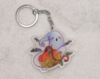 Ghost Keychain, Halloween Keychain, Ghost Pumpkin Keychain, Halloween Accessory, Funny Halloween Gift, Halloween Gift, Pumpkin Keyring