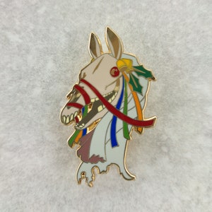 Mari Lwyd Hard Enamel Pin, Spooky Enamel Pin, Horse Enamel Pin, Halloween Enamel Pin, Welsh Tradition Enamel Pin, Skeleton Horse Enamel Pin