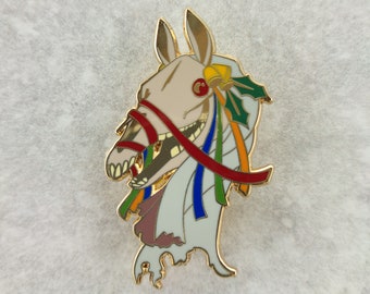 Mari Lwyd Hard Enamel Pin, Spooky Enamel Pin, Horse Enamel Pin, Halloween Enamel Pin, Welsh Tradition Enamel Pin, Skeleton Horse Enamel Pin