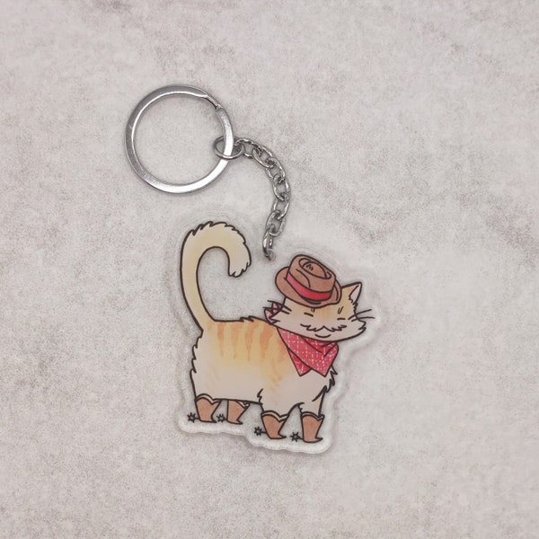 Cowboy Cat Keychain, Western Cat Keychain, Cowboy Keychain, Funny Cat Keychain, Funny Halloween Gift, Cat Lover Gift, Cute Cat Keyring