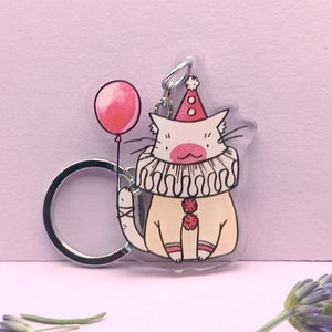 Clown Cat Keychain, IT Keychain, Halloween Keychain, Monster Cat Keychain, Funny Halloween Gift, Horror Lover Gift, Cute Cat Keyring, Circus