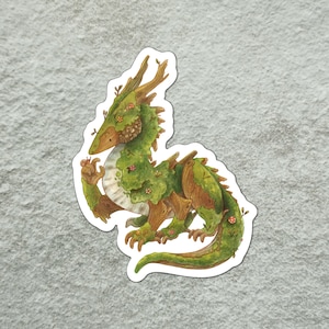 Wood Dragon Sticker, Earth Dragon Sticker, Cute Dragon Sticker, Dungeons and Dragons Sticker, Fantasy Lover Sticker, Cottagecore, Mushrooms