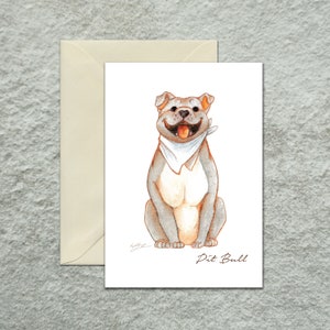 Cartão de felicitações Pit Bull, cartão de felicitações para cães, cartão de felicitações em branco, ilustração original em aquarela para amantes de cães