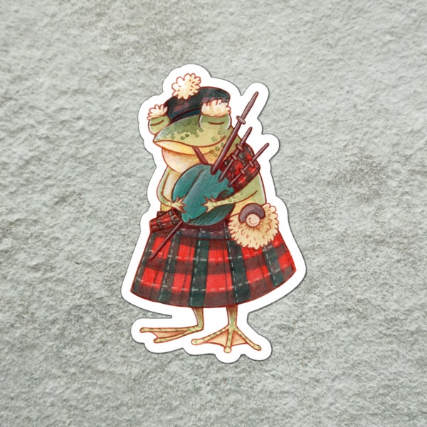 Sticker de grenouille écossaise, autocollant de crapaud de musique, autocollant de kilt, autocollant Highlander, autocollant de fantaisie mignon, autocollant d’amoureux de la fantaisie, autocollant mignon