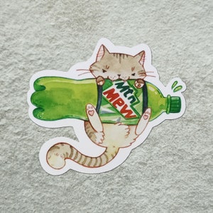 Mtn Mew Cat Sticker, Soda Sticker, Mountain Dew Sticker, Cat Sticker, Junk Food Sticker, Snack Sticker, Food Sticker, Cute Sticker