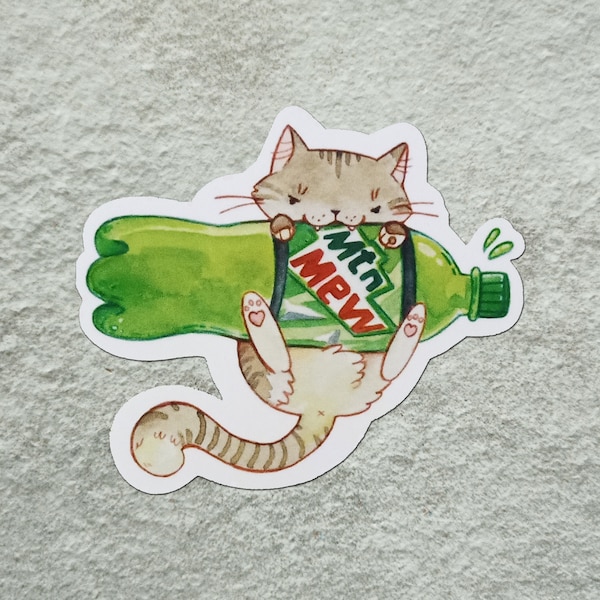 Mtn Mew Katzenaufkleber, Sodaaufkleber, Bergtauaufkleber, Katzenaufkleber, Junk Food Aufkleber, Snackaufkleber, Lebensmittelaufkleber, niedlicher Aufkleber