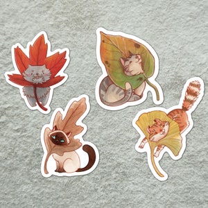 Blattkatzenaufkleber, Ginkgoblattaufkleber, Eichenblattaufkleber, Ahornblattaufkleber, süßer Katzenaufkleber, Fantasy-Liebhaberaufkleber, süßer Aufkleber