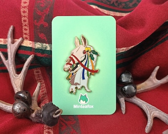 Mari Lwyd Hard Enamel Pin, Spooky Enamel Pin, Horse Enamel Pin, Halloween Enamel Pin, Welsh Tradition Enamel Pin, Skeleton Horse Enamel Pin