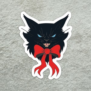 Adesivo gatto di Yule, adesivo spettrale, adesivo gatto nero, adesivo di Halloween, adesivo folclore islandese, adesivo di Natale, adesivo amante dei gatti